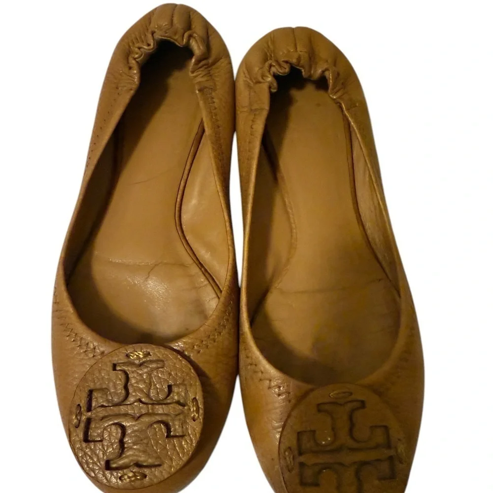 Tory Burch Royal Tan Leather Reva Flats size